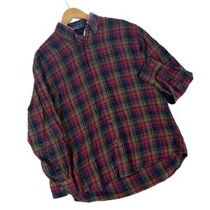 Pendleton Mens Canterbury Cloth Plaid Shirt Pima Cotton Merino Wool Red Green M